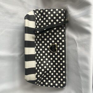 Betsy Johnson B & W polka dot with stripes cosmetic bag